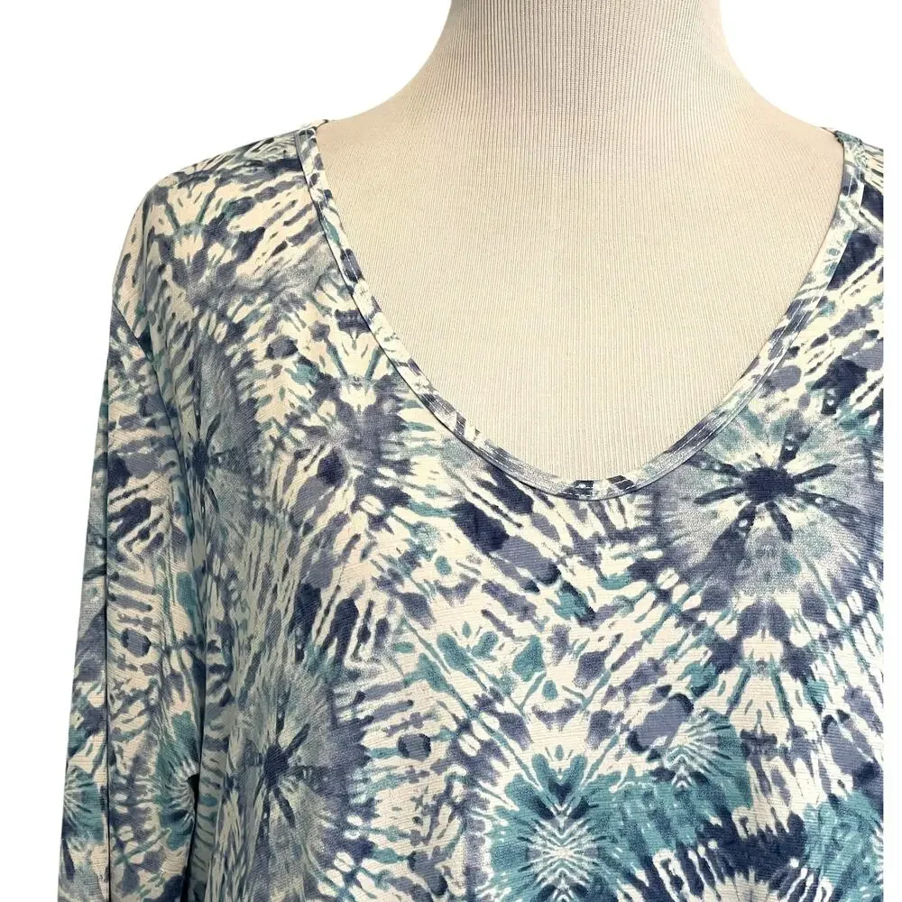 Clara Sun Woo Spring Print Tunic Womens Large Blue Burst High Low Top Lagenlook